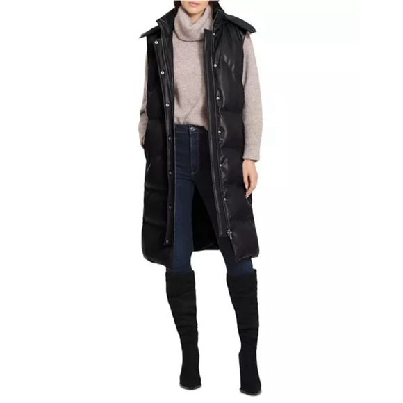 Avec Les Filles Faux-Ever Leather Longline Thermal Puff Puffer Vest black large